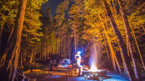 Camping in dense forests atop summits on Mount Desert Island off the coast of Maine Camping in dense forests atop summits on Mount Desert Island off the coast of Maine
