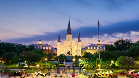 Dusk falls over Jackson Square and St. Louis Cathedral Dusk falls over Jackson Square and St. Louis Cathedral