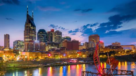 Lively downtown waterfront district along the Cumberland River Lively downtown waterfront district along the Cumberland River