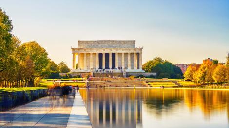 Serene Reflecting Pool stroll in the Lincoln Memorial shadow Serene Reflecting Pool stroll in the Lincoln Memorial shadow