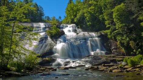 Cascading waterfalls in DuPont State Recreational Forest near Hendersonville, North Carolina Cascading waterfalls in DuPont State Recreational Forest near Hendersonville, North Carolina