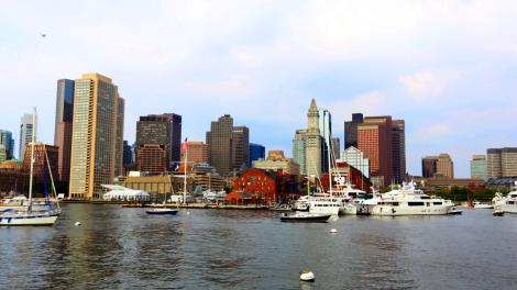 Seaport district and city skyline, Boston, Massachusetts Seaport district and city skyline, Boston, Massachusetts