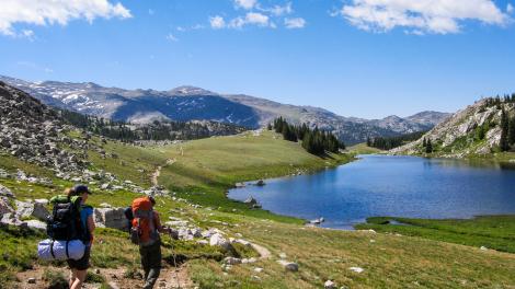 Hiking in Cloud Peak Wilderness, a national forest area in the Bighorn Mountains Hiking in Cloud Peak Wilderness, a national forest area in the Bighorn Mountains