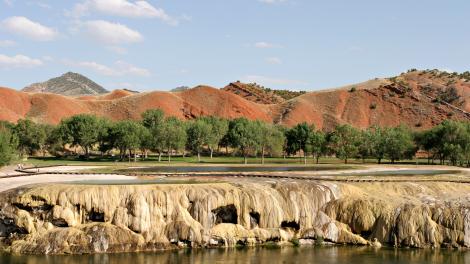 Colorful mountains and mineral deposits at Hot Springs State Park Colorful mountains and mineral deposits at Hot Springs State Park
