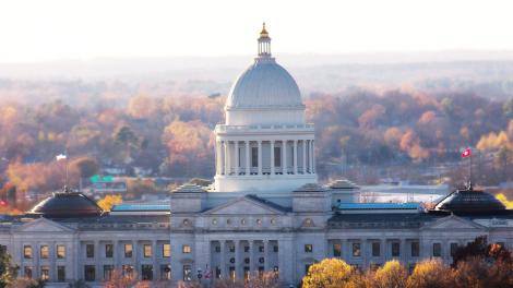The Arkansas State Capitol softened by fall colors The Arkansas State Capitol softened by fall colors