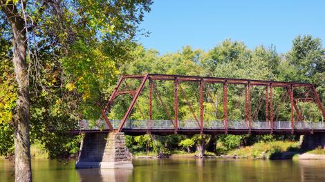 Peaceful Cedar River views from a historic pedestrian bridge Peaceful Cedar River views from a historic pedestrian bridge
