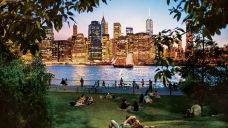 Brooklyn Bridge Park along the East River with views of the New York City skyline Brooklyn Bridge Park along the East River with views of the New York City skyline