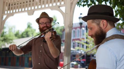 Musicians perform in a downtown gazebo Musicians perform in a downtown gazebo