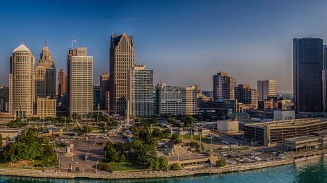A view of the city skyline from the Detroit River A view of the city skyline from the Detroit River