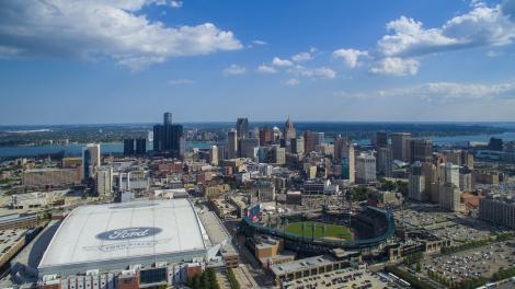 Aerial view of the vibrant downtown skyline Aerial view of the vibrant downtown skyline
