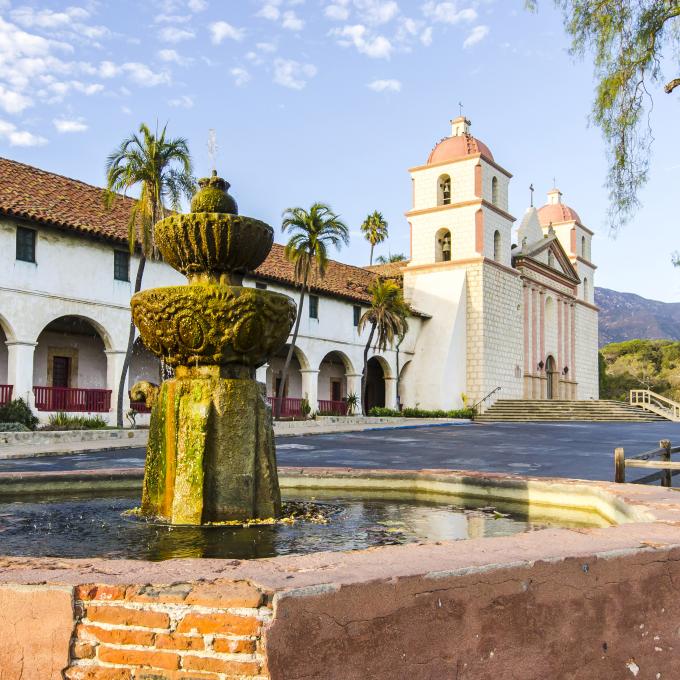 Mission Santa Barbara, founded in 1786, has been rebuilt and restored twice as a result of earthquakes in 1812 and 1925. Mission Santa Barbara, founded in 1786, has been rebuilt and restored twice as a result of earthquakes in 1812 and 1925.