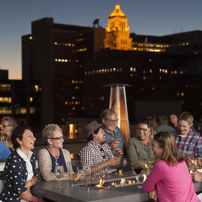 Enjoying a laugh while dining on the rooftop at LaVetta on Historic 3rd Street in Rochester, Minnesota Enjoying a laugh while dining on the rooftop at LaVetta on Historic 3rd Street in Rochester, Minnesota