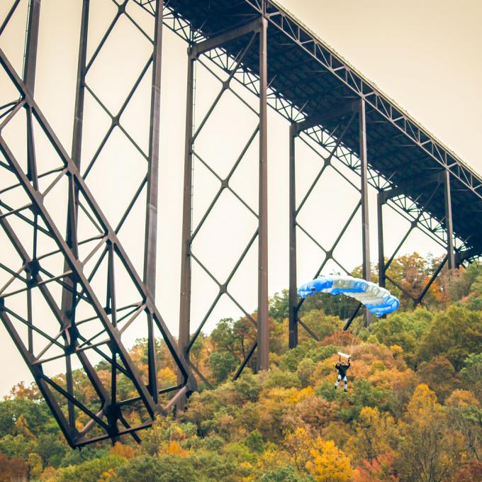A BASE jumper on Bridge Day A BASE jumper on Bridge Day