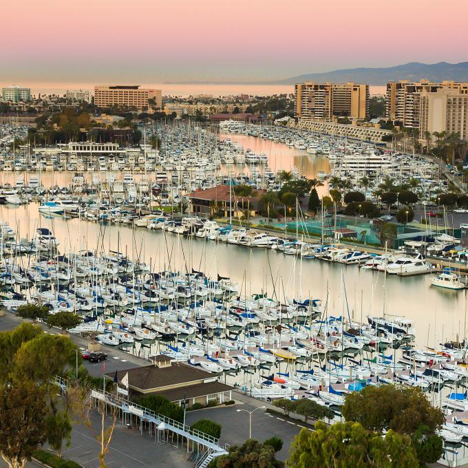 Aerial view of Marina del Rey’s namesake marina in California Aerial view of Marina del Rey’s namesake marina in California