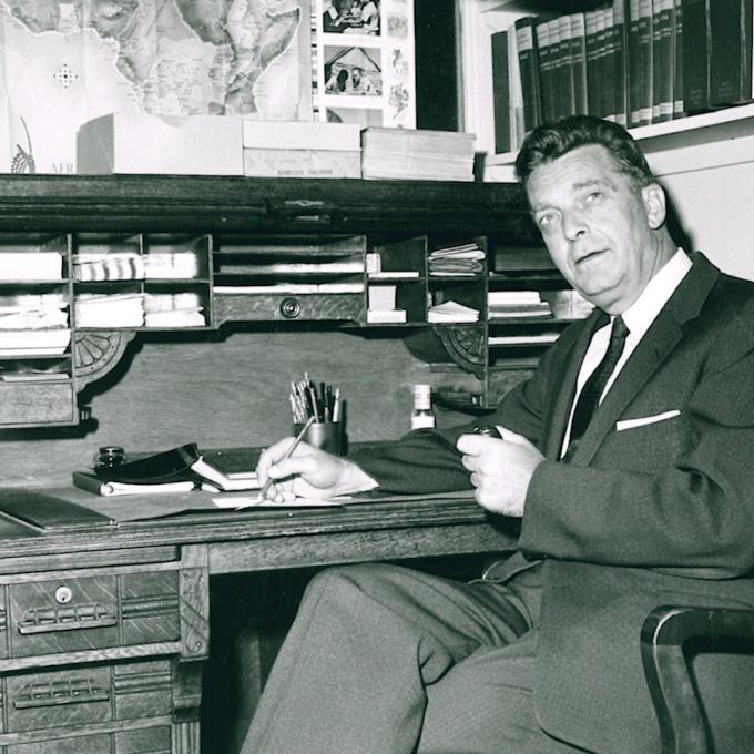 Chet Huntley, the founder of Big Sky, Montana, at his rolltop desk Chet Huntley, the founder of Big Sky, Montana, at his rolltop desk