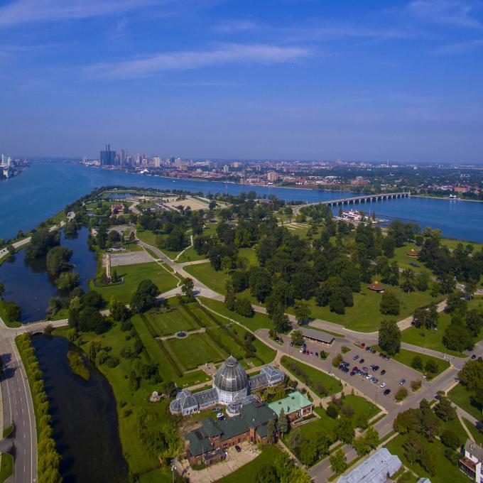 Aerial view of Belle Isle Park in Detroit, Michigan Aerial view of Belle Isle Park in Detroit, Michigan