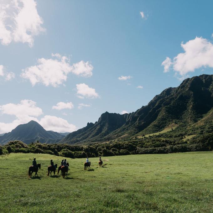 Horseback riding at Kualoa Ranch in Kaneohe, Hawaiʻi Horseback riding at Kualoa Ranch in Kaneohe, Hawaiʻi