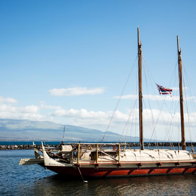 The Moʻokiha o Piʻilani Voyaging Canoe in Hawaiʻi's Māʻalaea Bay The Moʻokiha o Piʻilani Voyaging Canoe in Hawaiʻi's Māʻalaea Bay