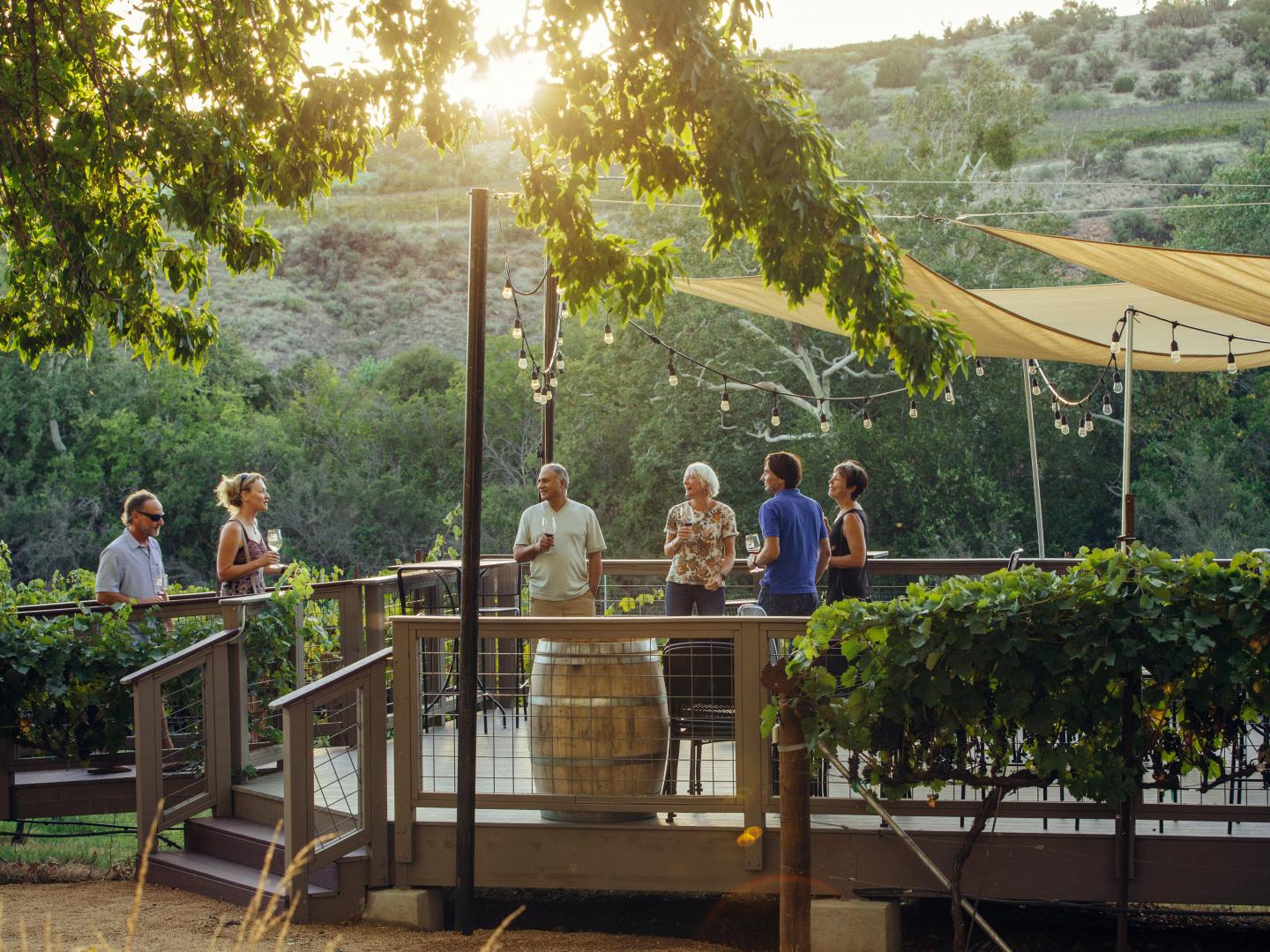 在位於亞利桑那州科恩維爾的佩奇溫泉酒窖露台上品嚐葡萄酒 在位於亞利桑那州科恩維爾的佩奇溫泉酒窖露台上品嚐葡萄酒