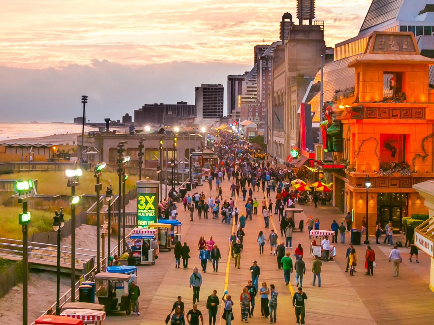 Aerial view of the Atlantic City Boardwalk in New Jersey Aerial view of the Atlantic City Boardwalk in New Jersey