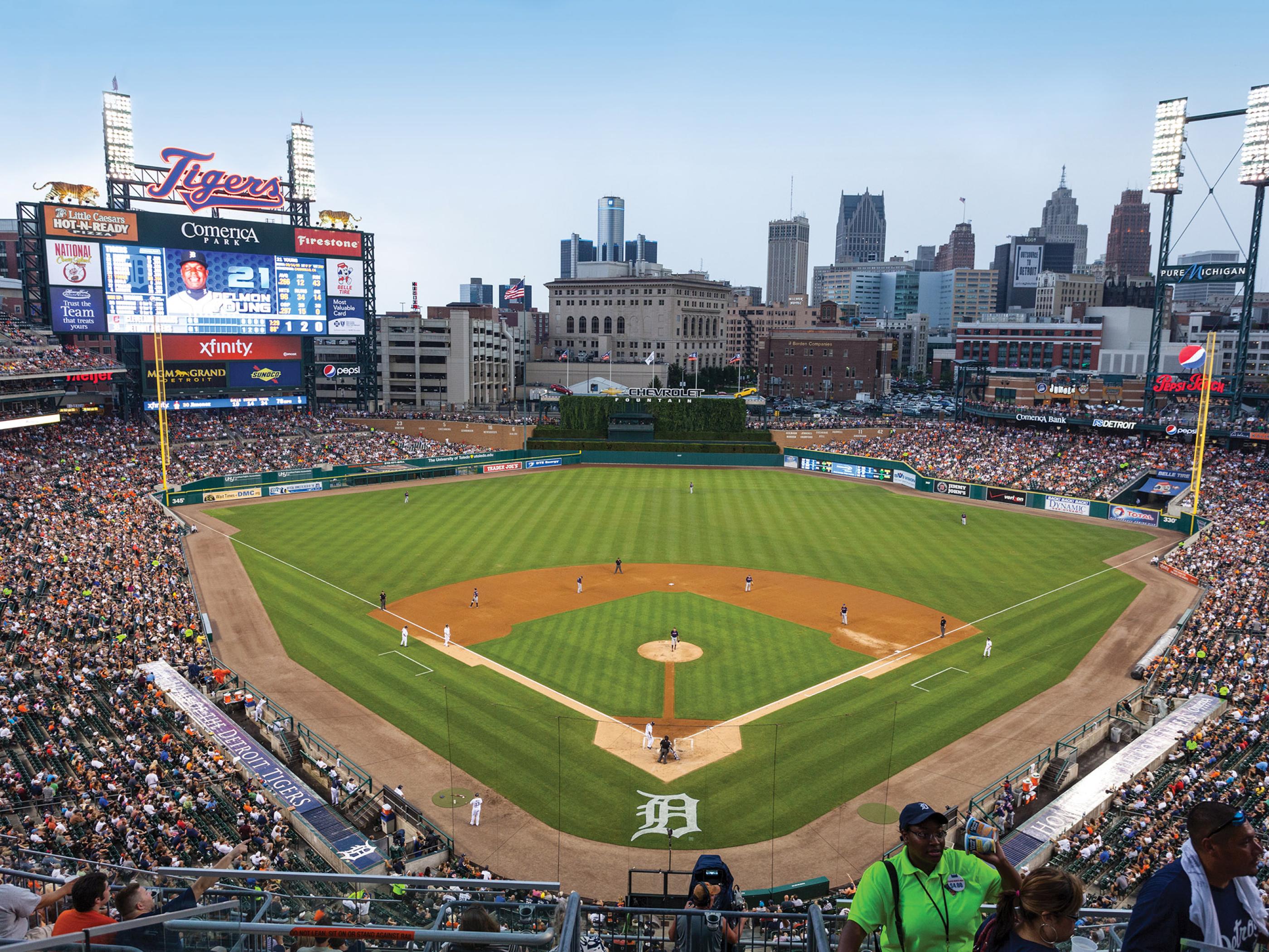 Attending a Detroit Tigers game downtown at Comerica Park Attending a Detroit Tigers game downtown at Comerica Park