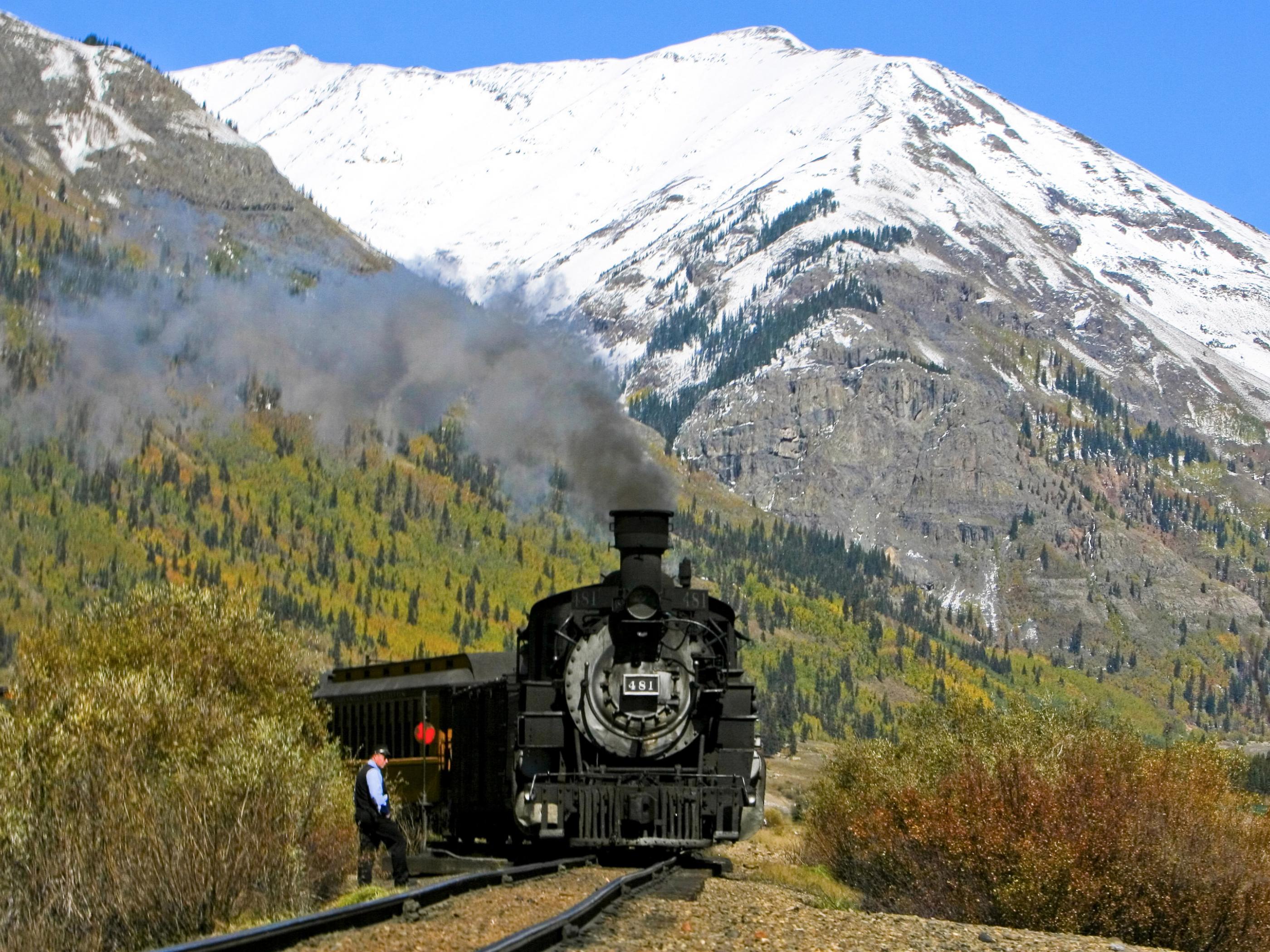 A train chugs along the Durango & Silverton Narrow Gauge Railroad A train chugs along the Durango & Silverton Narrow Gauge Railroad