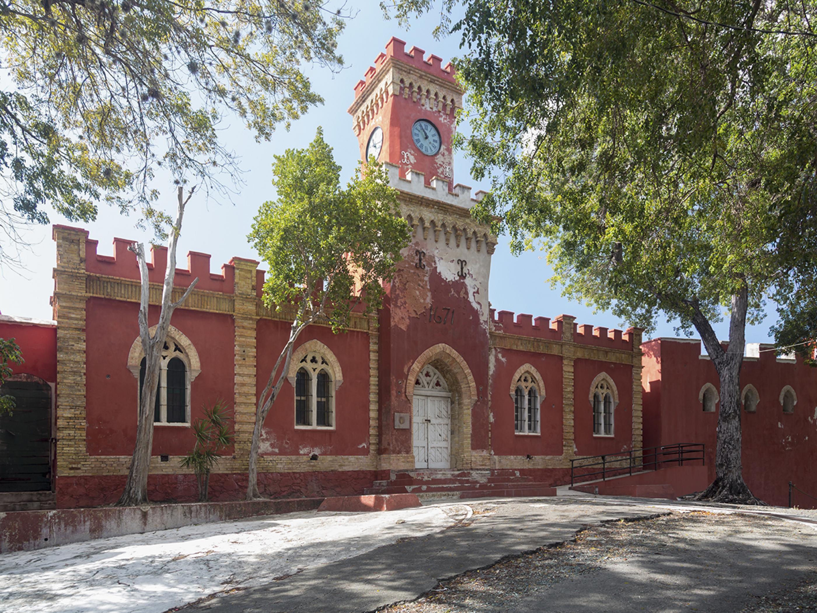 Fort Christian's red and green façade in Charlotte Amalie, St. Thomas Fort Christian's red and green façade in Charlotte Amalie, St. Thomas