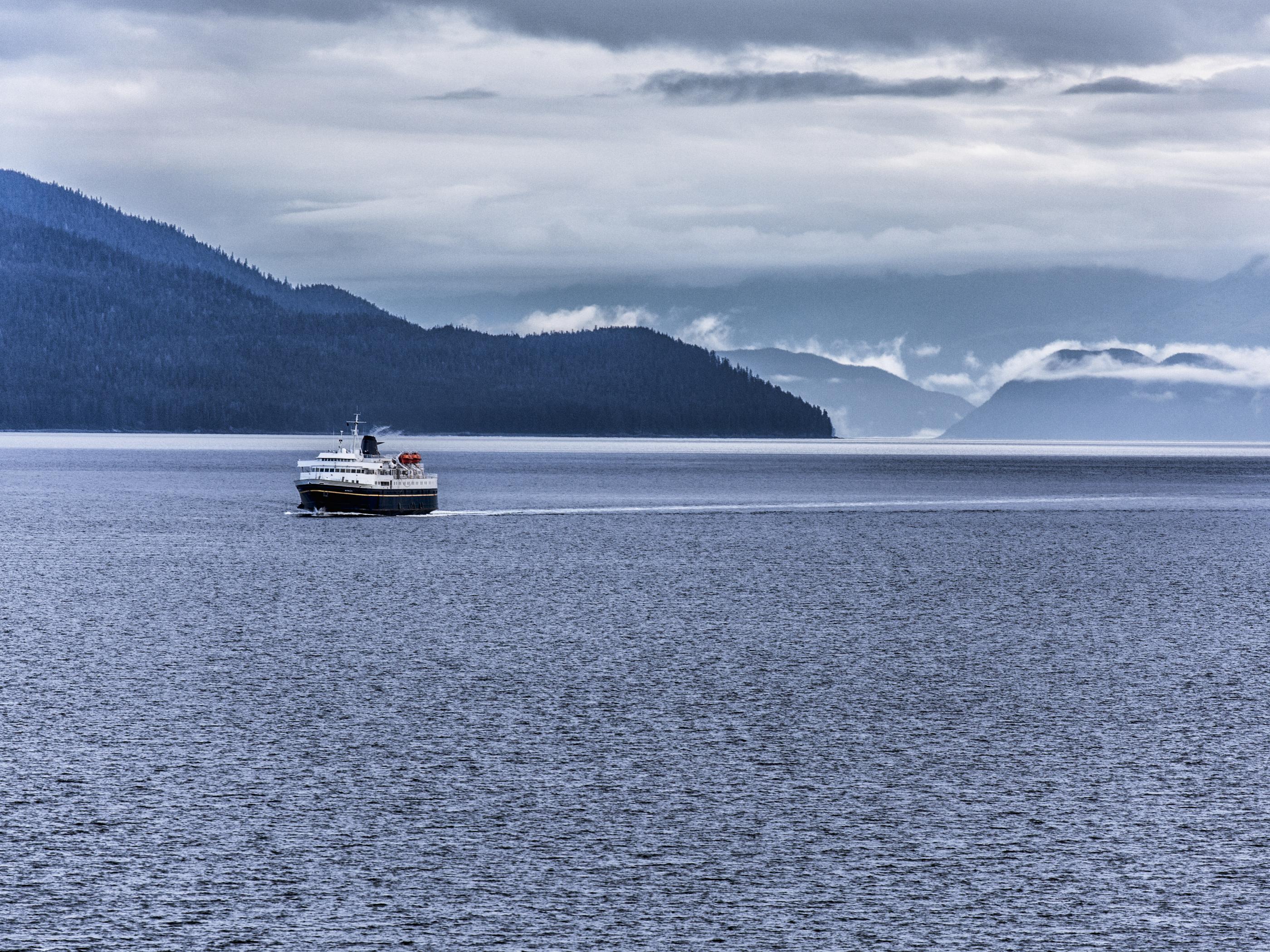 Ferry crossing a bay near Juneau Ferry crossing a bay near Juneau