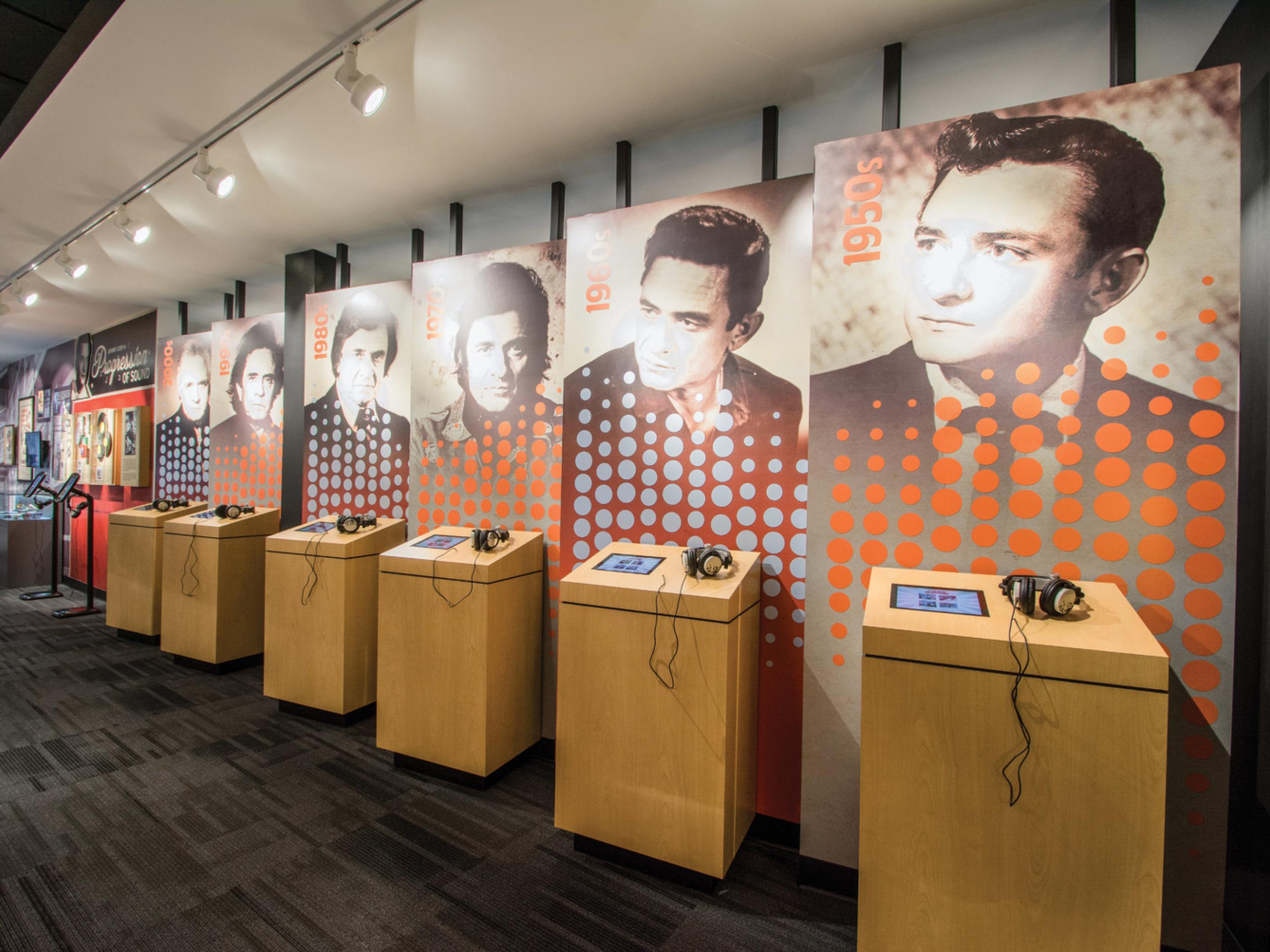 Johnny Cash throughout the decades exhibit at Nashville’s Johnny Cash Museum Johnny Cash throughout the decades exhibit at Nashville’s Johnny Cash Museum