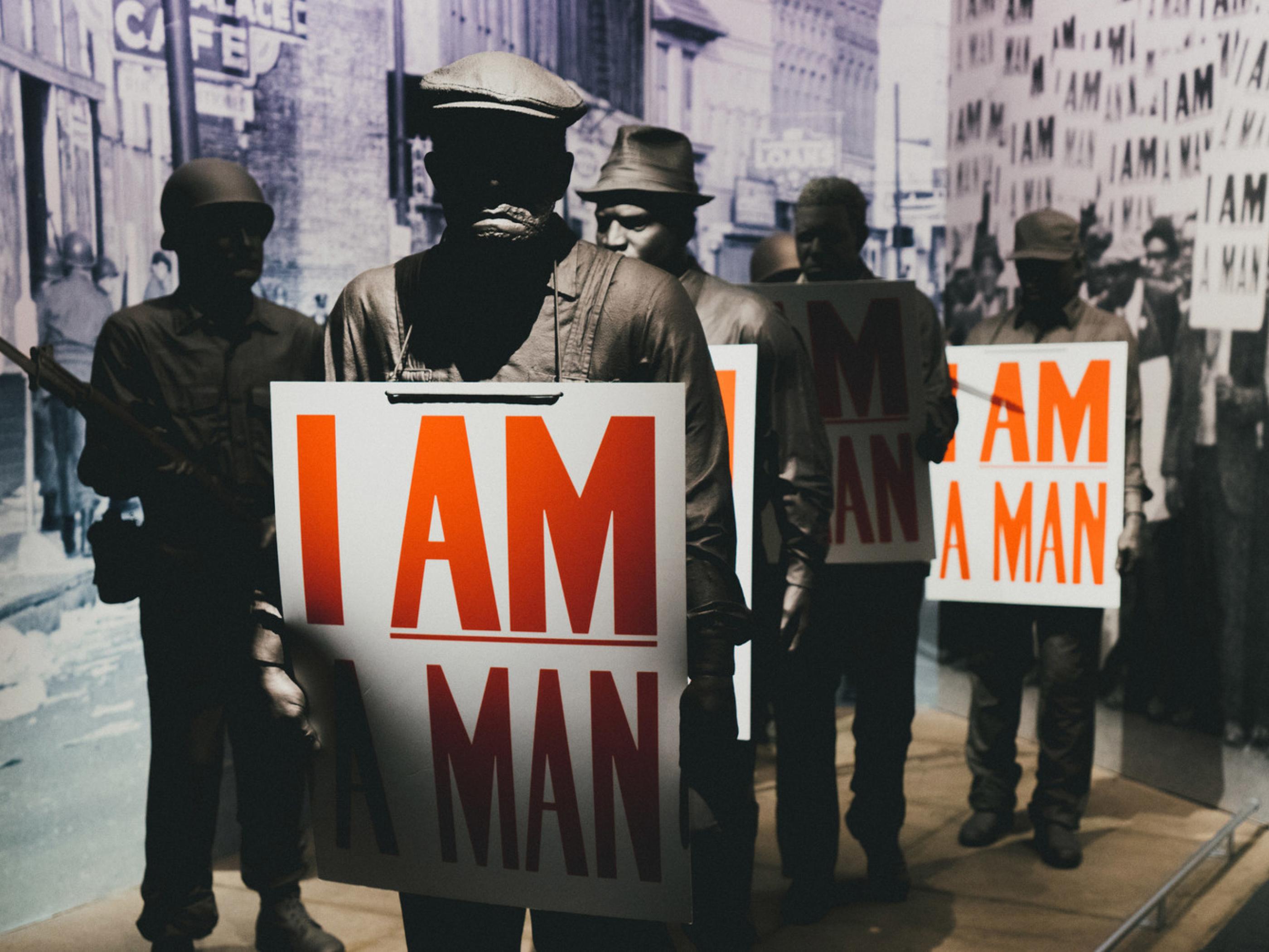 An exhibit telling the story of the 1968 Memphis sanitation strike at the National Civil Rights Museum in Memphis An exhibit telling the story of the 1968 Memphis sanitation strike at the National Civil Rights Museum in Memphis