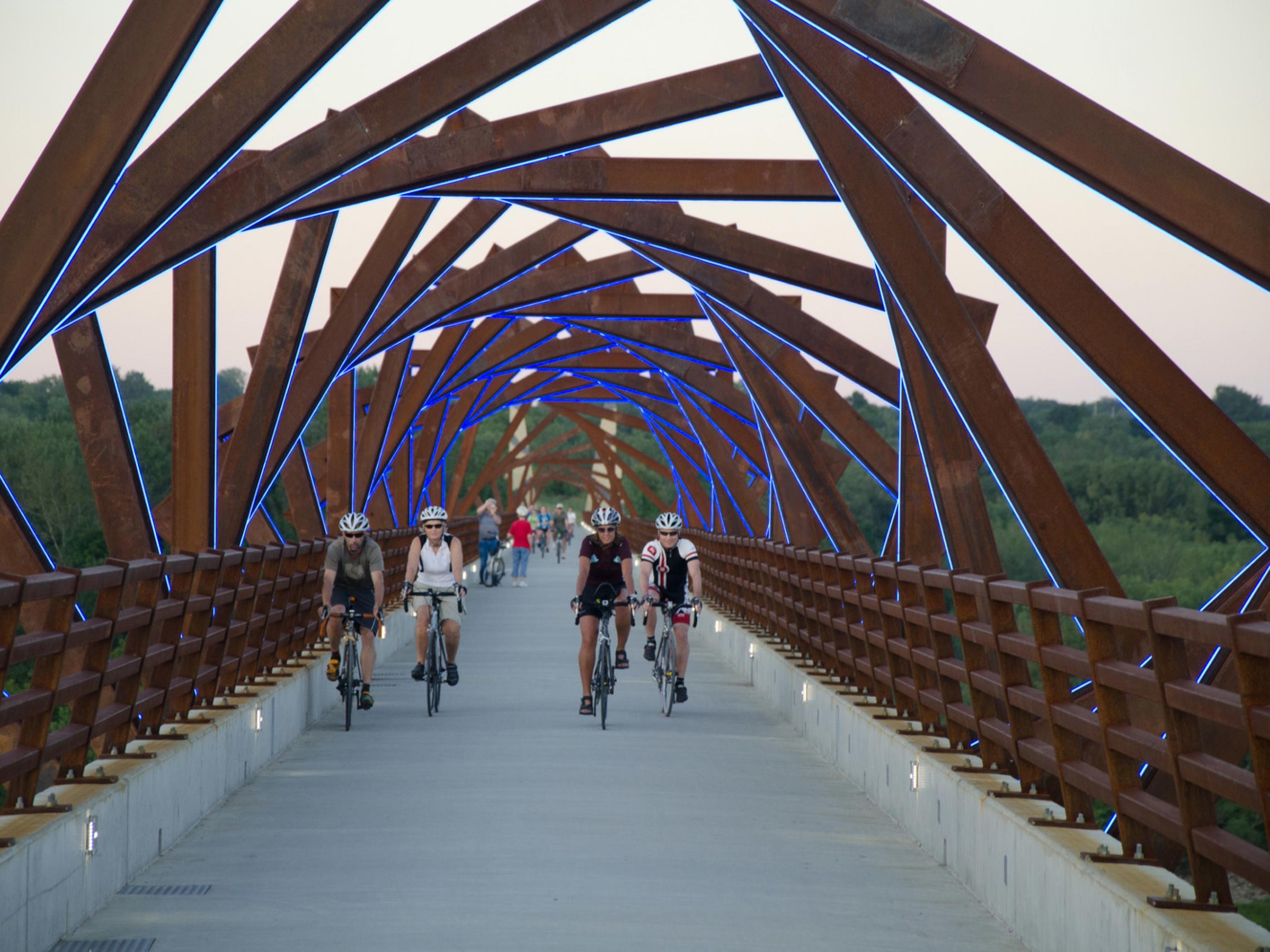 Biking the High Trestle Bridge along Iowa’s High Trestle Trail Biking the High Trestle Bridge along Iowa’s High Trestle Trail