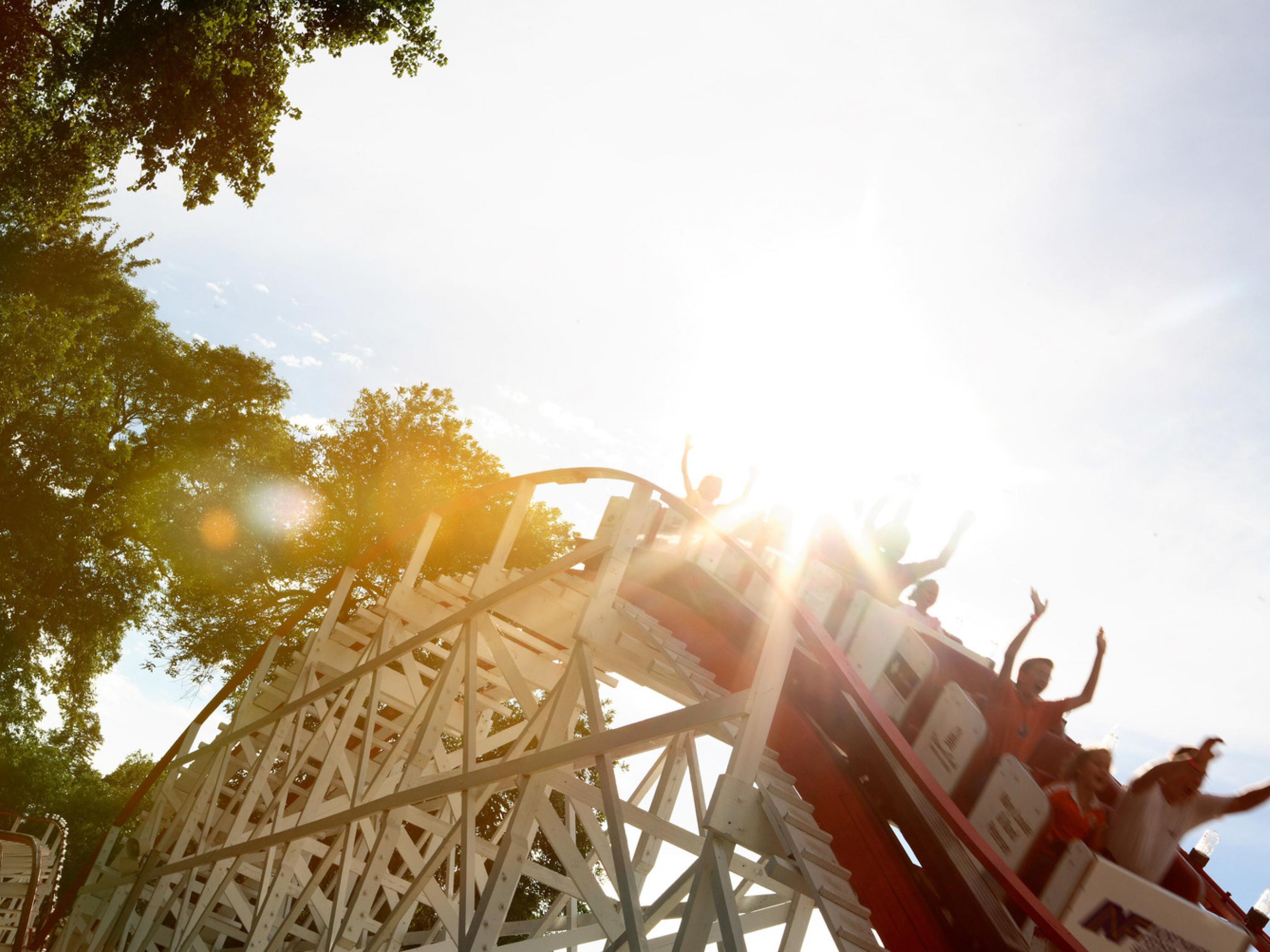 The Legend wooden rollercoaster at Iowa’s Arnolds Park Amusement Park The Legend wooden rollercoaster at Iowa’s Arnolds Park Amusement Park