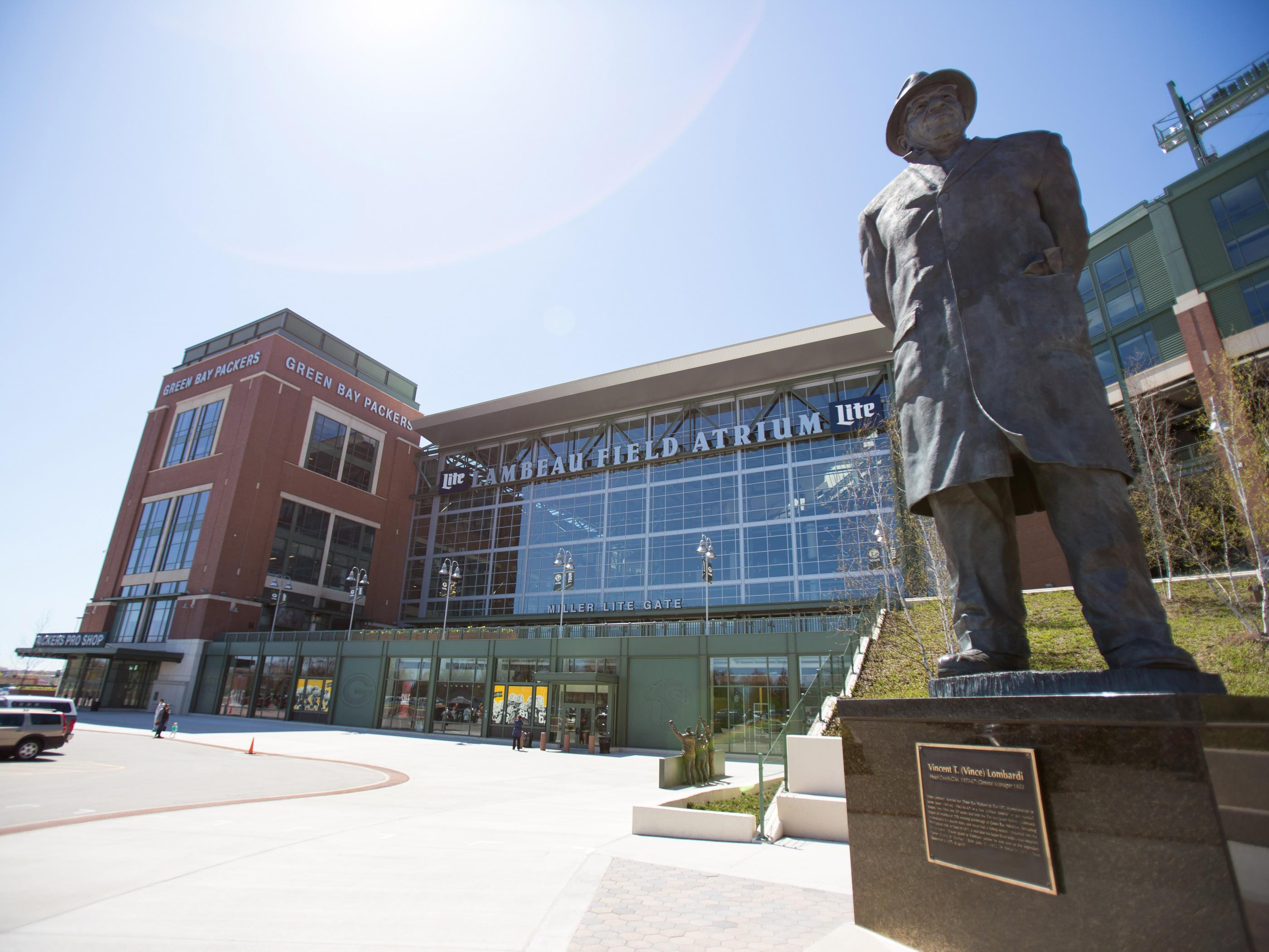 Exterior view of Lambeau Field, home of the Green Bay Packers, in Wisconsin Exterior view of Lambeau Field, home of the Green Bay Packers, in Wisconsin