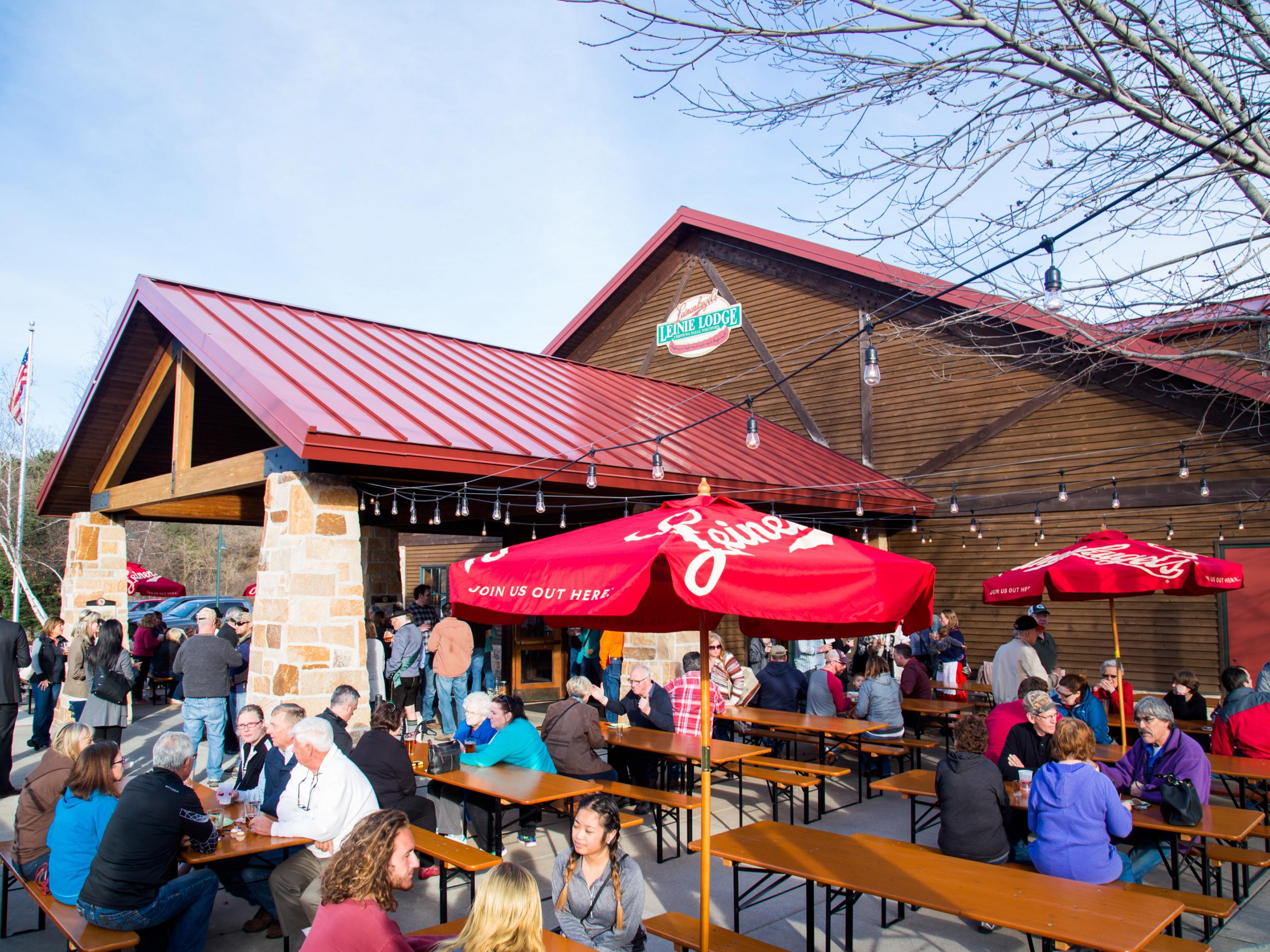 The outdoor patio at Leinie Lodge, where you can sample Leinenkugel beers in Chippewa Falls, Wisconsin The outdoor patio at Leinie Lodge, where you can sample Leinenkugel beers in Chippewa Falls, Wisconsin