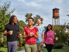 Enjoying craft beverages on the grounds of Castle & Key Distillery in Frankfort, Kentucky Enjoying craft beverages on the grounds of Castle & Key Distillery in Frankfort, Kentucky