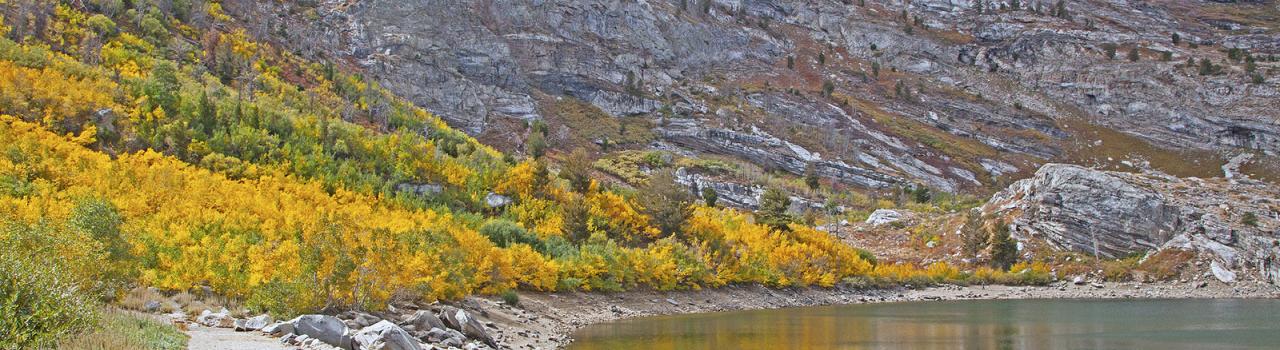 Golden-hued trees ringing Angel Lake Golden-hued trees ringing Angel Lake