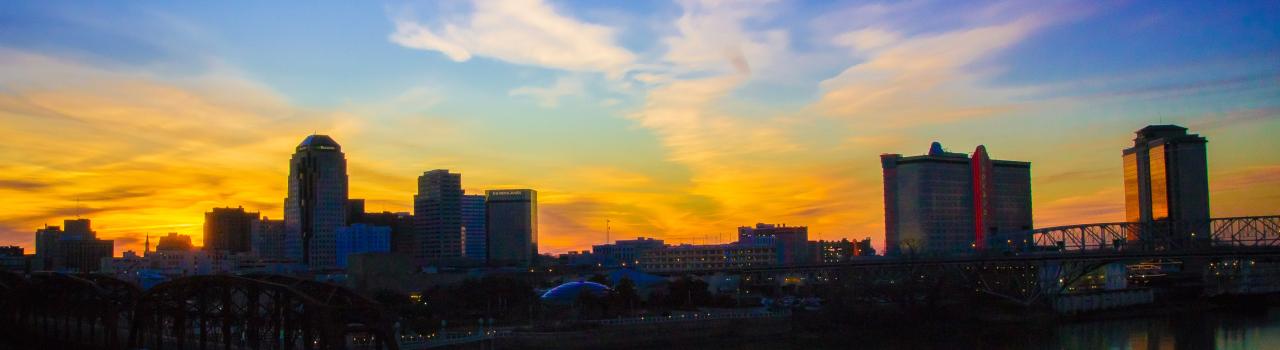 The Shreveport skyline in blue and gold The Shreveport skyline in blue and gold