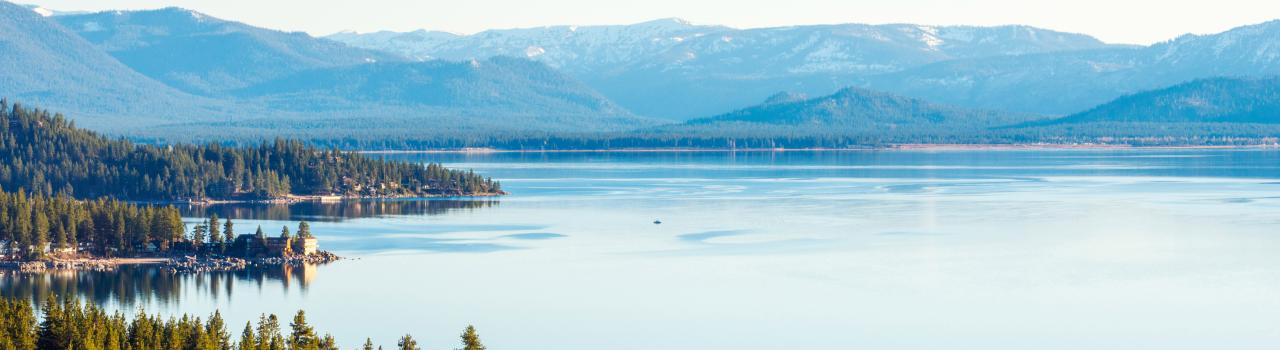 View over the Lake Tahoe shoreline and nearby mountains View over the Lake Tahoe shoreline and nearby mountains