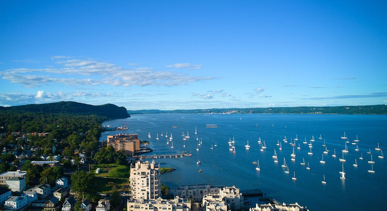 Sailboats mooring in the Hudson River near the town of Nyack  Sailboats mooring in the Hudson River near the town of Nyack