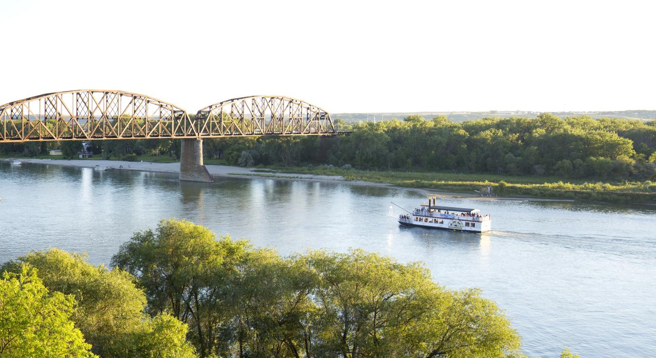 The Lewis & Clark Riverboat takes riders on a scenic guided tour of the Missouri River The Lewis & Clark Riverboat takes riders on a scenic guided tour of the Missouri River