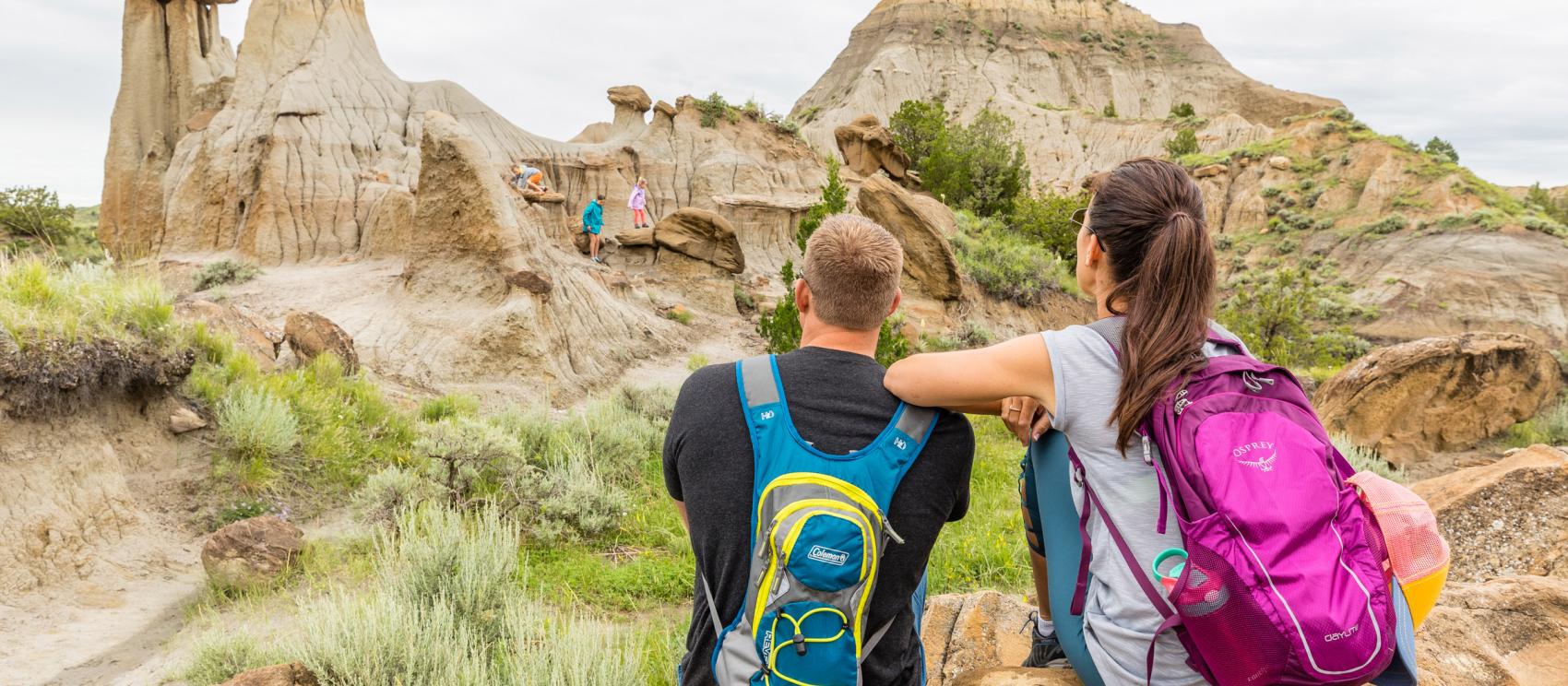 Hiking among the rock formations of Makoshika State Park in Glendive Hiking among the rock formations of Makoshika State Park in Glendive