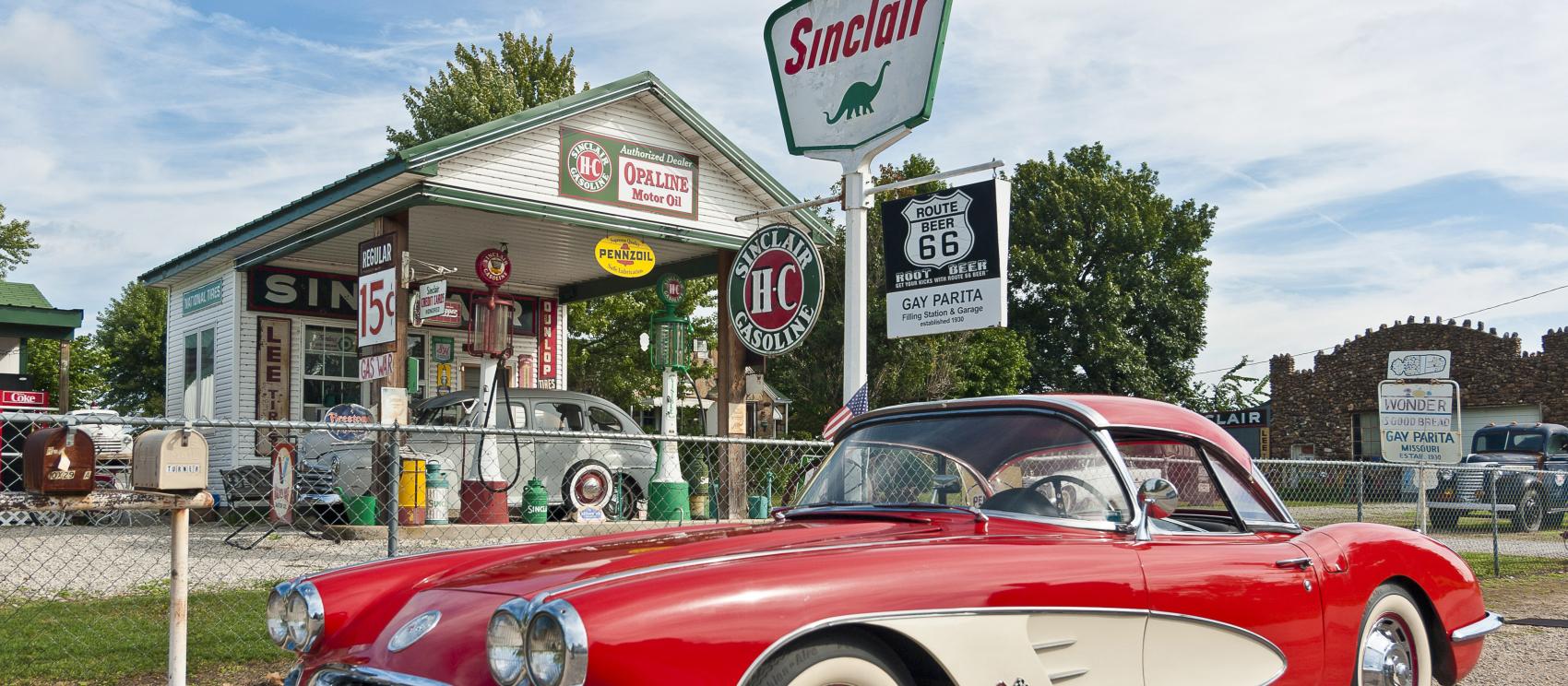 Route 66 nostalgia at Gary’s Gay Parita, a recreated 1930s gas station in Ash Grove Route 66 nostalgia at Gary’s Gay Parita, a recreated 1930s gas station in Ash Grove