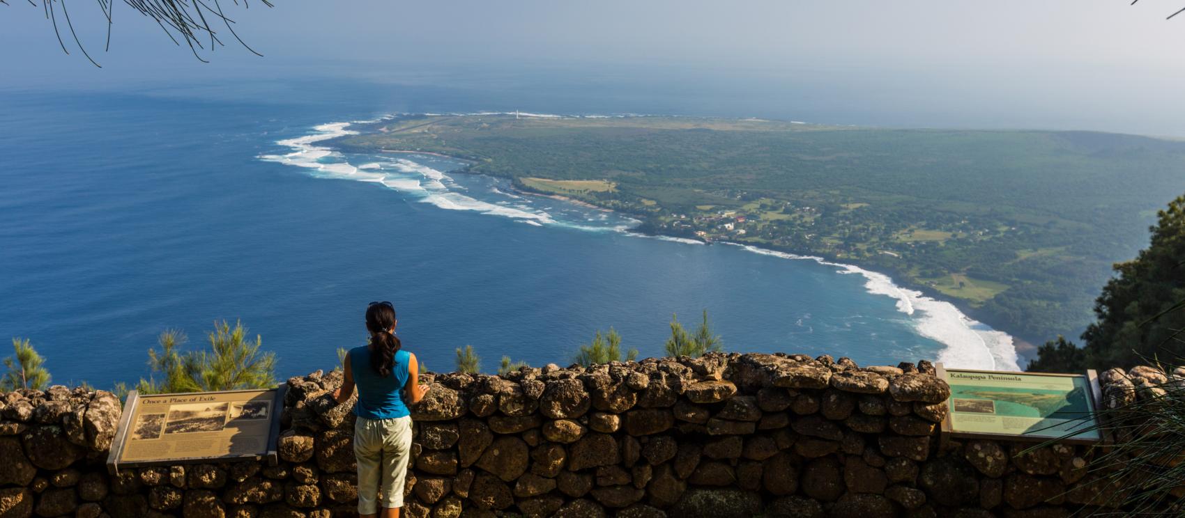 Taking in views of the Kalaupapa Peninsula from Kalaupapa Lookout on Molokaʻi Taking in views of the Kalaupapa Peninsula from Kalaupapa Lookout on Molokaʻi